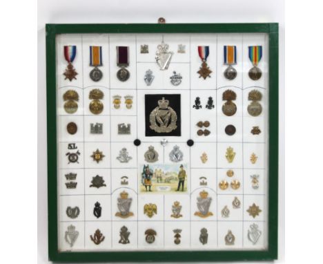 Various army and military medals, badges, cap badges, Irish related to include WWI medals 1914-1915, another 1914 August, Nov