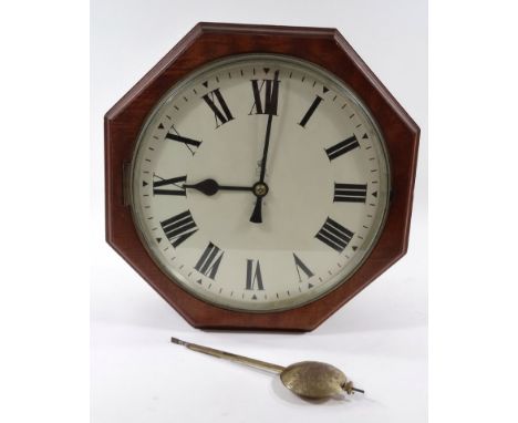 A GPO late 20thC mahogany octagonal cased double sided wall clock, circular enamel dials bearing Roman numerals, fusee moveme