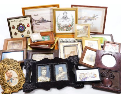 Various army and military related framed collages, prints, pictures, etc., Grenadier Guards oak panel set with portraits of a