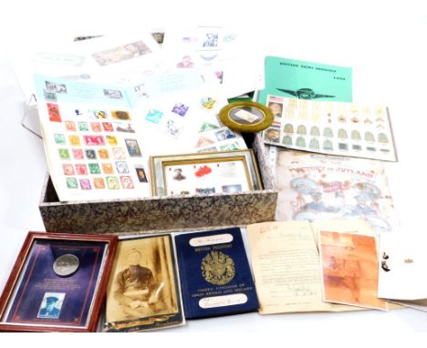 Various army and war related ephemera, passport of Elizabeth Young, framed Churchill crown, various World bank notes, etc. (a