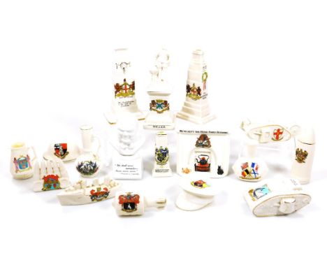 Various souvenir crested china military related, etc., Willow china Lindfield British tank 4cm high, another Shelley china 40