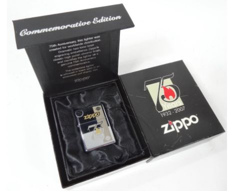 A Zippo 75yrs 1932-2007 commemorative lighter, 6cm high. (cased in outer box)