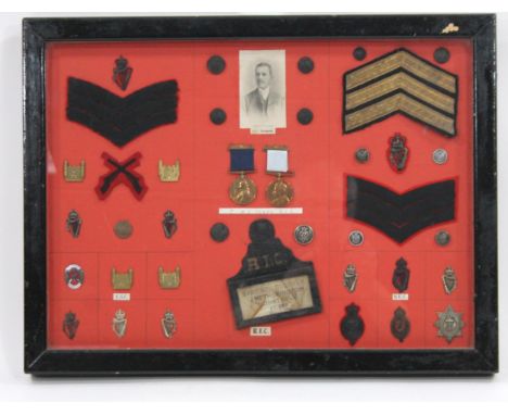 Various army and military related medals, cap badges, shoulder badges, etc., Irish related, to include Barrack Orderly J Heth