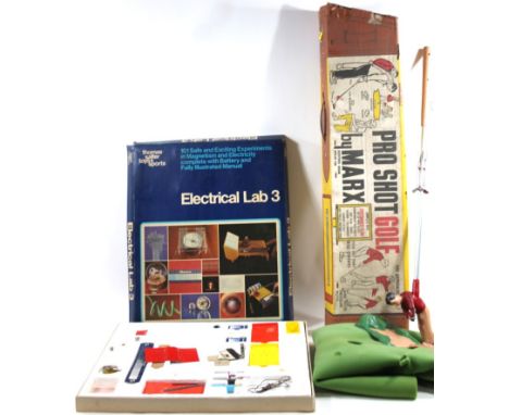 A Marx Pro Shot golf game, partially boxed, 96cm wide, and an electric lab 3 child's science set. (2, partially boxed)