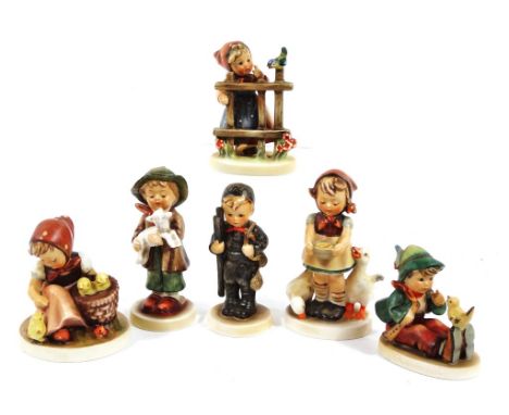 Six Hummel figures, comprising Lost Sheep, Singing Lesson, Chick Girl, Be Patient, Signs Of Spring and Chimney Sweep. (6)