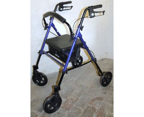 A Drive folding invalid walker, in blue trim with central shelf and hand brake, 99cm high