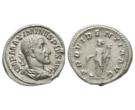 235-238 AD. Rome mint. Obv: IMP MAXIMINVS PIVS AVG legend with laureate, draped bust right. Rev: PROVIDENTIA AVG legend with 