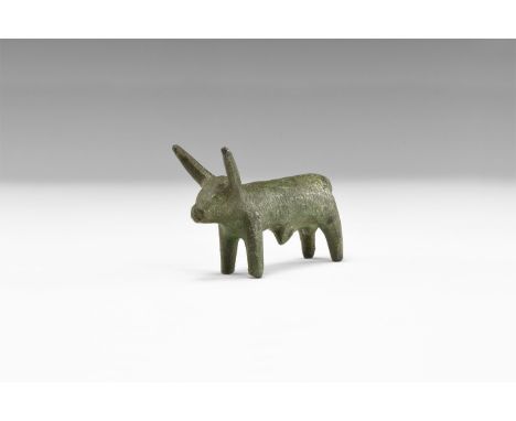 1st century BC-1st century AD. A bronze model bull with prominent horns. Cf. Rolland, H. Bronzes Antiques de Haute Provence, 