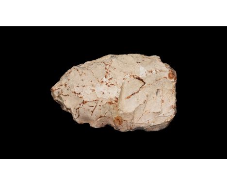 Mousterian, 40,000 years BP. A leaf-shaped bifacial knapped chert handaxe, old collector's label '423'   379 grams, 12.5cm (5