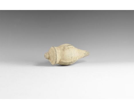 9th-11th century AD. A hollow ceramic biconical vessel decorated with thick conical nozzle; to the shoulders and body lozengi