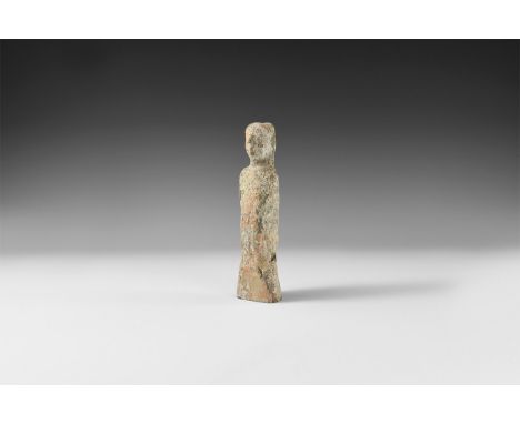 5th-4th century BC. A hollow-formed ceramic statuette of the goddess Tanit with white, ochre and terracotta pigment; old coll