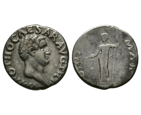 69 AD. Rome mint. Obv: IMP OTHO CAESAR AVG TR P legend with bewigged head right. Rev: PONT MAX legend with Aequitas standing 