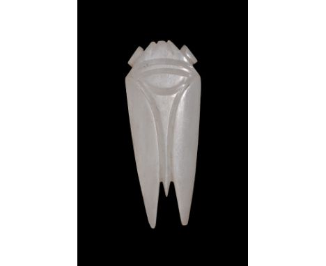 Qing Dynasty, 1644-1911 AD. A pale green jade carving of a cicada with wings folded back along the body, large head with prom