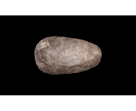 Middle Palaeolithic, 300,000-30,000 years BP. A chert handaxe with collector's label numbered '496', pencil notation '1870' a