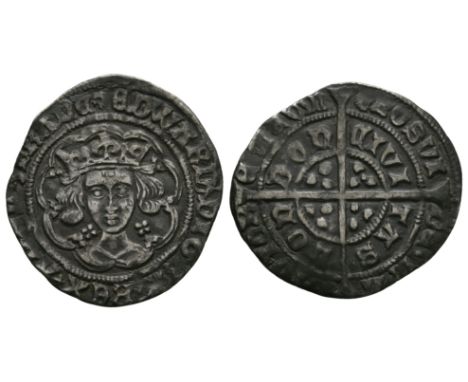 1468-1469 AD. First reign, light coinage, type Vd. Obv: facing bust with quatrefoils by neck, within tressure with fleurs on 