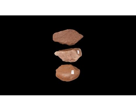 Lower Palaeolithic, 3 million-300,000 years BP. A mixed group of three Pebble Culture proto-handaxes from the river terraces 