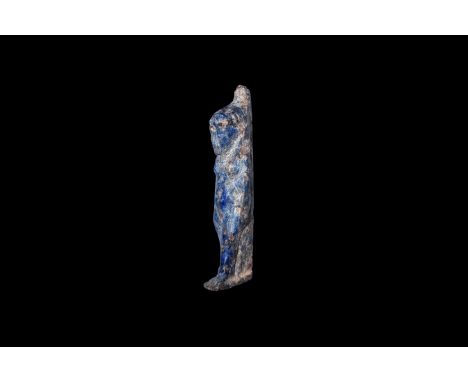 New Kingdom, 1550-1070 BC. A carved hardstone amuletic pendant of the goddess Mut wearing the double crown, with dorsal pilla
