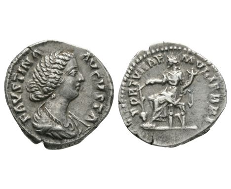 161-176 AD. Rome mint. Obv: FAVSTINA AVGVSTA legend with draped bust right. Rev: FORTVNAE MVLIEBRI legend with Fortuna seated