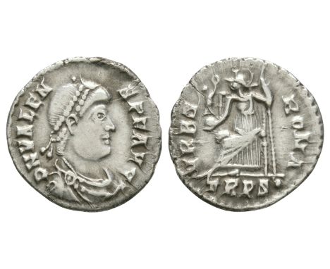 367-378 AD. Trier mint. Obv: DN VALEN-S PF AVG legend with pearl-diademed, draped, cuirassed bust right. Rev: VRBS ROMA legen