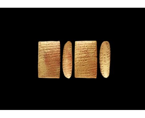 Dated 2027 BC. A clay pillow-shaped messenger tablet from an important palace archive of the Sumerian city Iri-Sa?rig, dated 