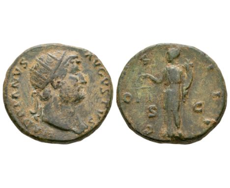 125-128 AD. Rome mint. Obv: HADRIANVS AVGVSTVS legend with radiate bust right. Rev: COS III legend with Aequitas standing lef