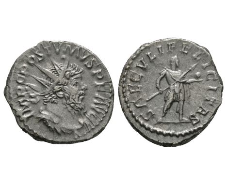 259-268 AD. Lyons mint. Obv: IMP C POSTVMVS PF AVG legend with radiate, draped bust right. Rev: SAECVLI FELICITAS legend with