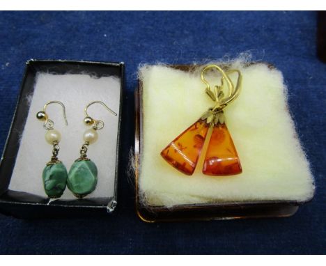 A pair of 'Amber' drop earrings and a pair of Jade drop earrings