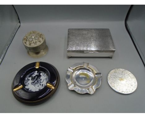 Silver plated jewellery box , a rose bowl, a ceramic ashtray and others