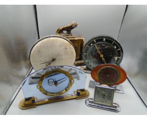 6 retro and art deco mantle clocks incl Temco electric, British Electric Meters Ltd (BEM), CF London etc