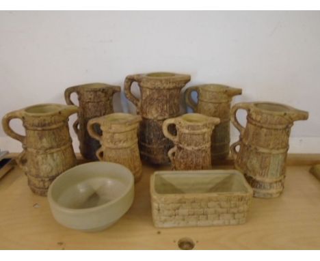Hillstonia by Moira pottery collection of 7 various sized jugs, a bowl and a square planter