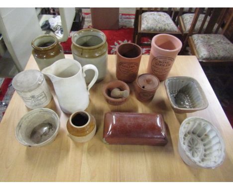 Ceramic pots, stoneware, foot warmer, jelly moulds etc 