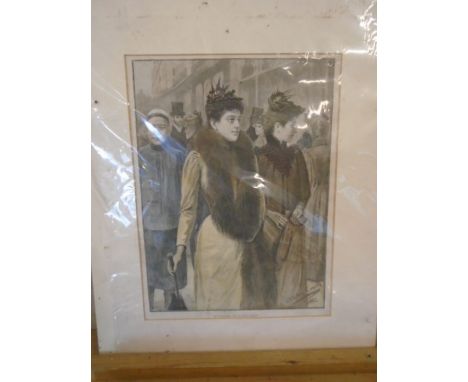 'An afternoon walk in Regent street' by G.H Sydney Cowell a mounted unframed print.