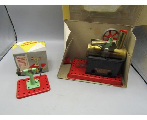 Mamod minor 2 steam engine in box (tatty) and a Mamod mini grinding machine in original box