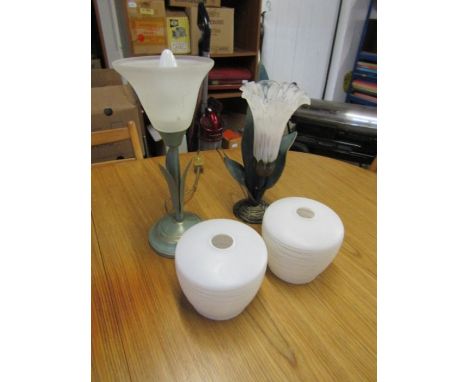 2 table lamps and pair of glass lamp shades