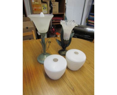 2 table lamps and pair of glass lamp shades