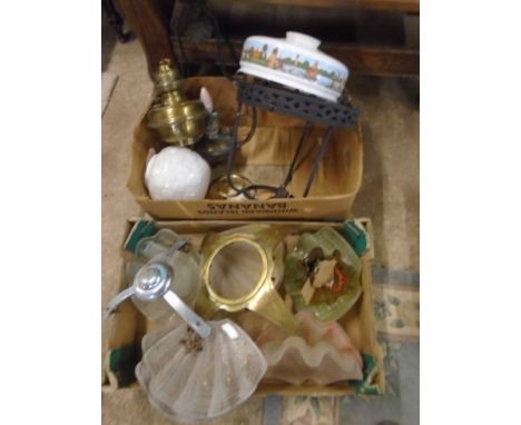 Vintage lamps and lights, art deco glass shell shaped shades, oli lamos etc