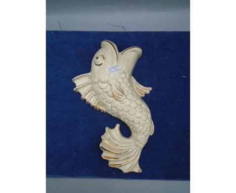 Clarice Cliff art deco fish shaped wall pocket with gilt detail