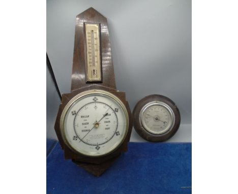 J W Darcy of Peterborough cased barometer plus a GEC Bakelite wall hanging thermometer a/f