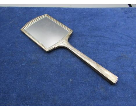 Art Deco style silver handheld vanity mirror 