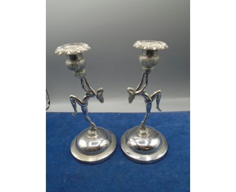 Pair of art deco chrome nude lady candlesticks