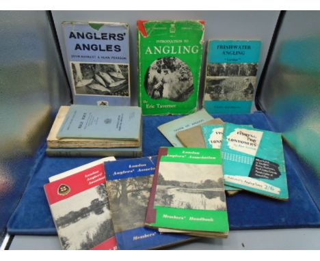 Collection of vintage angling books by Faddist, Burrett &amp; Pearson, Taverner, Kenny etc plus London Anglers Association Me