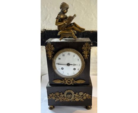 An early 19th cent French&nbsp; Empire mantle clock garniture with associated Candelabra&nbsp;