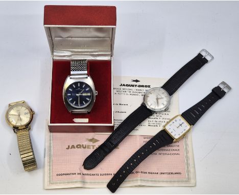 A Jaquet-Droz SAH stainless steel gentleman's quartz wrist watch,&nbsp;c.1975, having signed circular blue dial with applied 