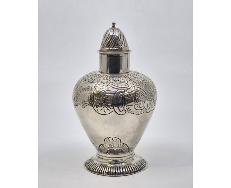 A 19th century Dutch silver tea caddy and cover, of inverted pear form, impressed marks to base, height 13cm. (111.1g)