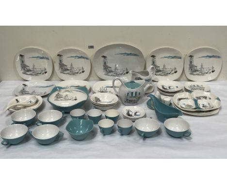 A Midwinter Stylecraft Cannes part dinner service, designed in 1954 by Sir Hugh Casson. 53 pieces, some with rim chips.