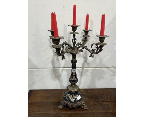 A ceramic, and gilt metal five light candelabrum. 24" high.