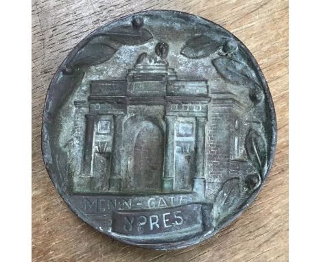 1920s YPRES Menin Gate WW1 memorial dish made from metal from the battle field.11cm.