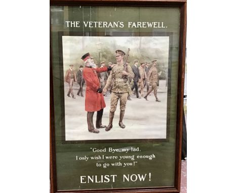 Original framed WW1 poster ‘Veterans Farewell’ By Frank Dadd in 1914, Published - Parliamentary Recruiting Committee, Staker 