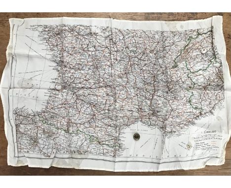 WW2 British Silk escape map of southern France with escape button compass.