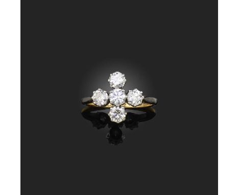 A diamond ring, set with five brilliant-cut diamonds totalling approximately 1.25 carats arranged in a cross formation, mount